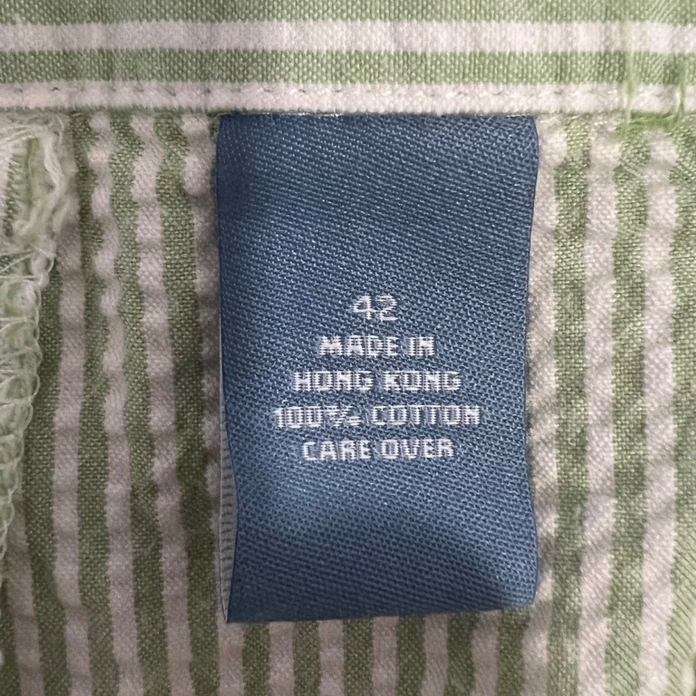 Jos. A. Bank Mens Shorts Pleated Seersucker Striped Green White 42